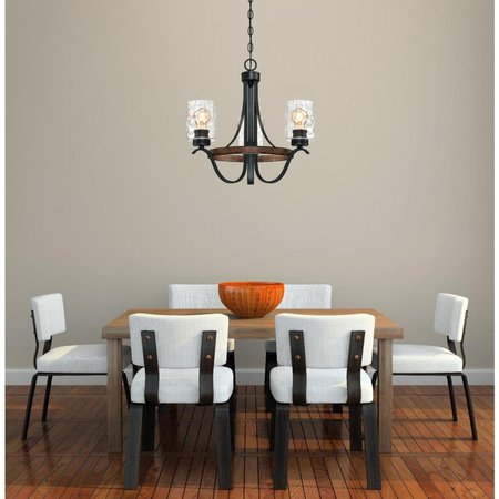 Westinghouse Chandelier 60W 3-Light Barnwell, Textured Iron Barnwood Clear Hammered Glass 6331800